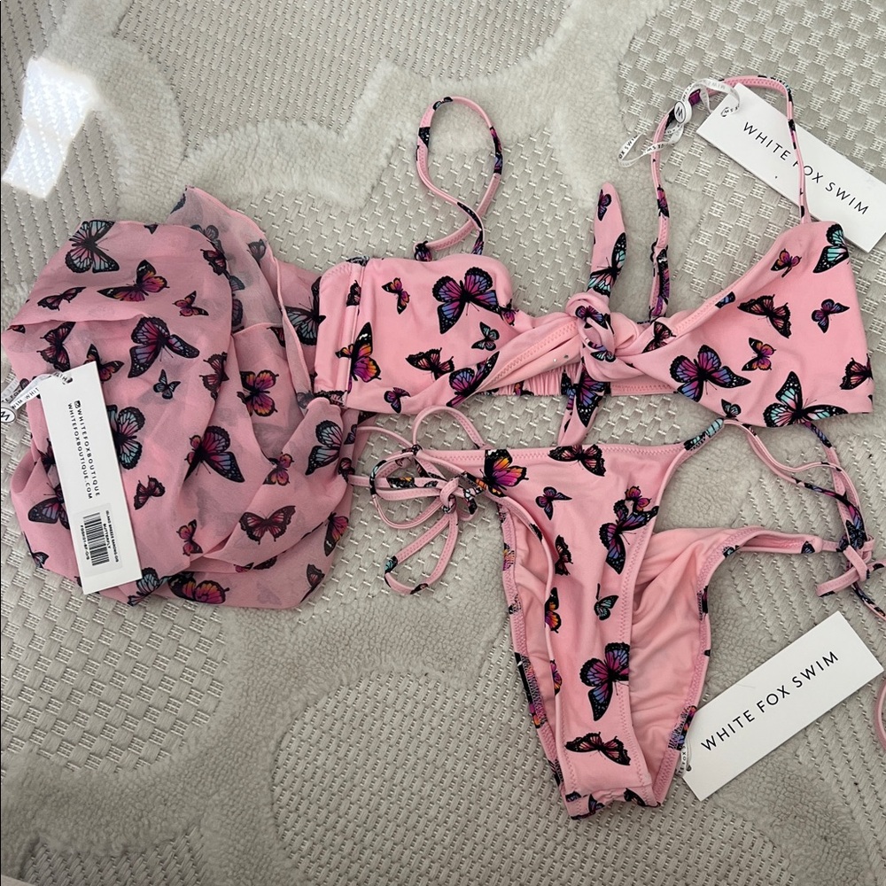 White Fox Boutique Pink Butterfly Bikini